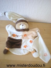 Baby nat Ours Blanc marron mouchoir blanc empreintes pattes oranges - Très bon état