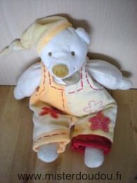Baby nat Ours Blanc salopette jaune fleurs rouges - Très bon état