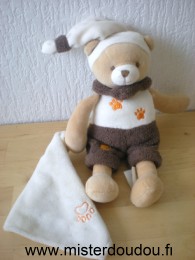 Baby nat Ours Ours marron blanc mouchoir blanc empreinte patte orange - Très bon état
