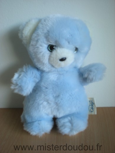 Cédéji Ours Peluche bleue yeux bleus - Très bon état