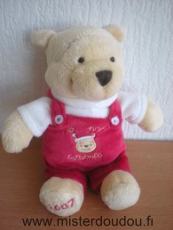 Disney Ours Beige salopette rouge my first christmas - Très bon état