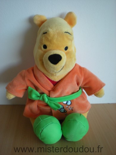 Disney Ours Winnie nicotoy en veste ou robe de chambre orange ruban vert - Très bon état