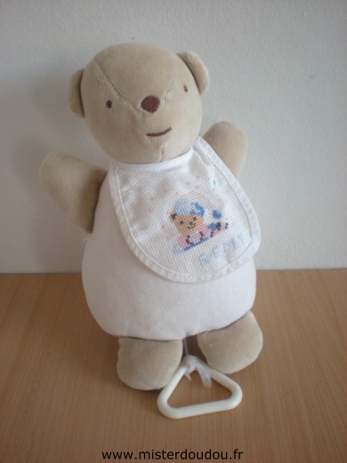 Dmc Ours Blanc beige bavoir déjà brodé (ours + remy) - Très bon état