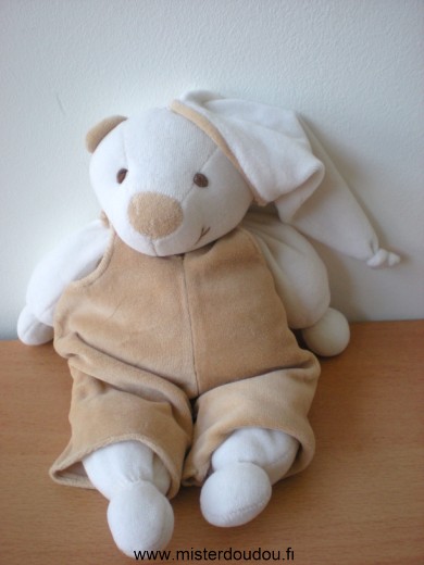 Doudou et compagnie Ours Blanc salopette beige - Très bon état