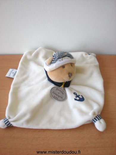 Doudou et compagnie Ours Ours marin, blanc bleu marine avec ancre - Très bon état