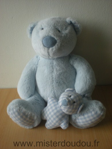 Jellykitten Ours Bleu tenant bébé ours vichy bleu - Très bon état