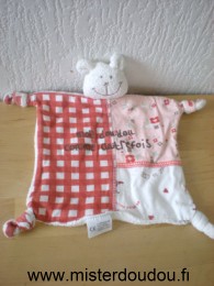 La compagnie des petits Ours Mon doudou comme autrefois rouge rose blanc motifs fleurs carreaux rouges - Très bon état