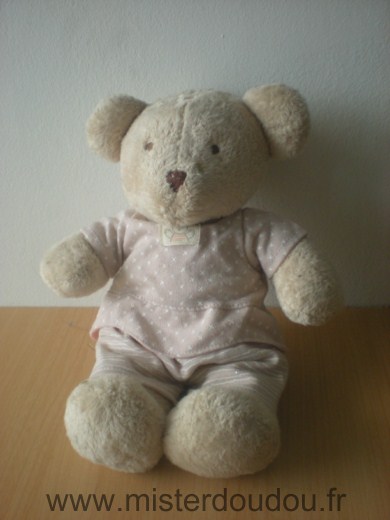Nicotoy Ours Beige habit pentalon tshirt rose rayé et à étoiles - Très bon état