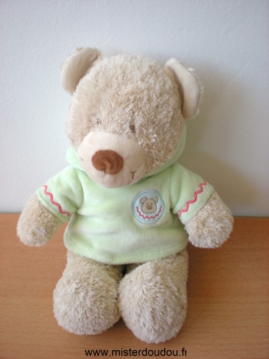 Nicotoy Ours Beige pull vert à capuche - Très bon état