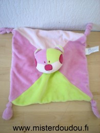 Nicotoy Ours Rose vert dessus, tissus rayé rose blanc dessous - Très bon état