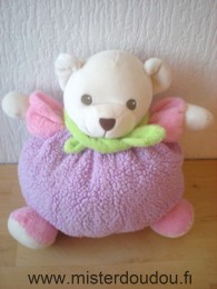 Nounours Ours Mauve rose echarpe verte - Très bon état
