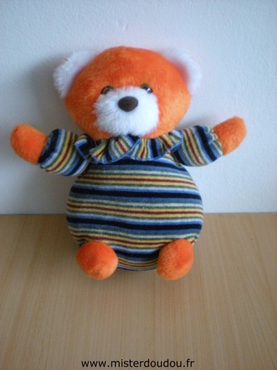 Nounours Ours Rayé noir bleu vert jaune, tête orange - Très bon état