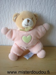 Nounours Ours Rose coeur vert mon doudou - Très bon état
