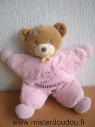 Nounours Ours Rose tête de fille brodée nounours - Très bon état