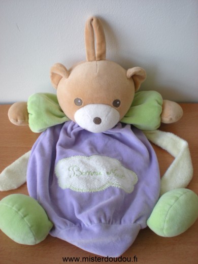 Nounours Ours Violet vert brodé - Très bon état