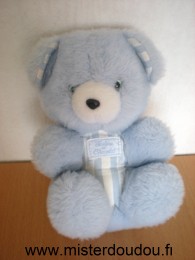 Tartine et chocolat Ours Peluche bleue tissus rayé bleu blanc yeux bleus - Très bon état