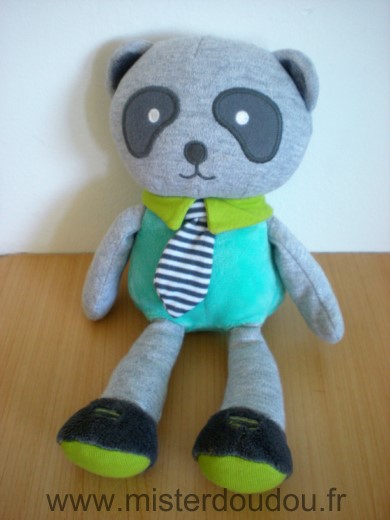 Obaibi okaidi Panda Gris bleu turquoise vert cravatte - Très bon état