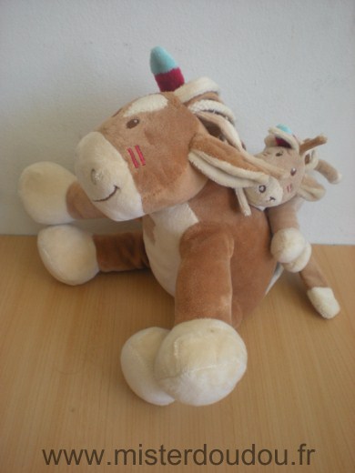Noukie s Poney Poney avec bébé dans le dos pinto et kaya marron - Très bon état