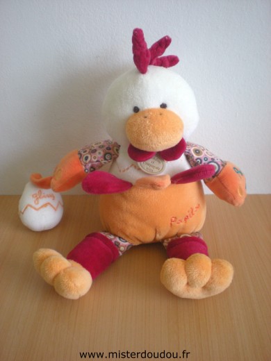 Doudou et compagnie Poule Poupilou orange rouge blanc - Très bon état