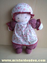 Nounours Poupée Vichy rouge robe à fleurs roses - Très bon état