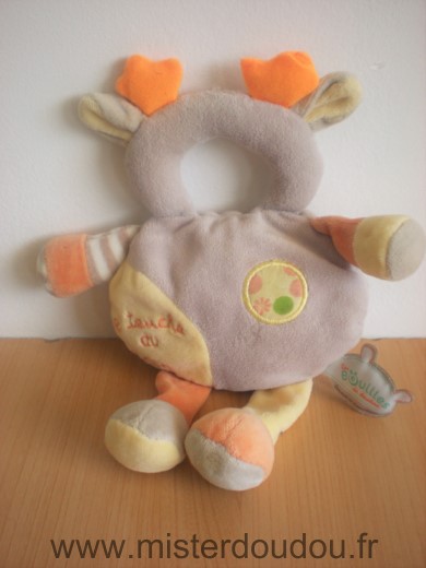 Doudou et compagnie Renne Gris jaune orange les bouilles brodé je touche du bois - Très bon état
