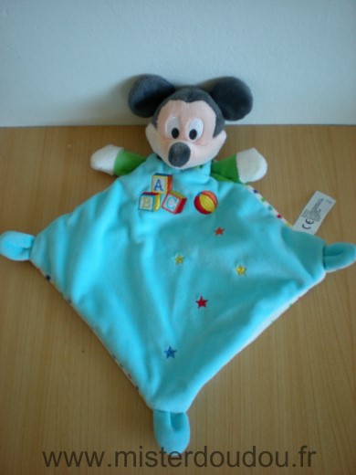 Disney Souris Mickey losange bleu vert abc dessous blanc etoiles multicolores - Très bon état