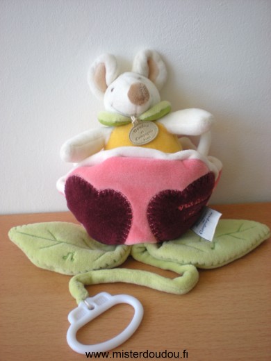 Doudou et compagnie Souris Rose blanc jaune violet - Très bon état