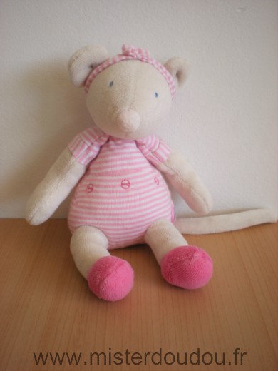 Moulin roty Souris Lila rayé rose blanc - Très bon état