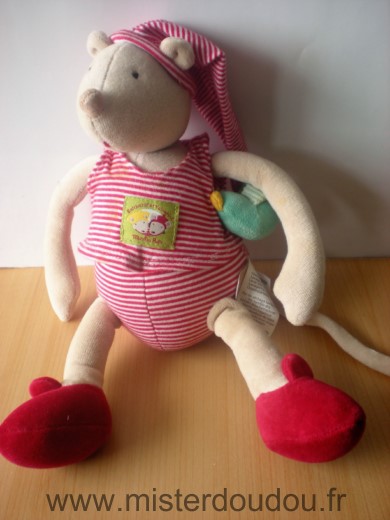 Moulin roty Souris Rouge blanc rayures balthazar et valentine - Très bon état