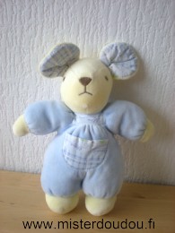 Nounours Souris Bleu jaune motifs bleuet - Très bon état