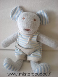 Nounours Souris Gris salopette rayée bleu blanc - Très bon état