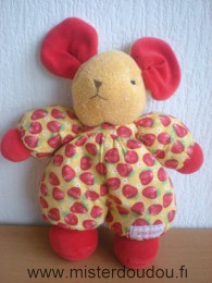 Nounours Souris Orange rouge motifs fraises - Très bon état